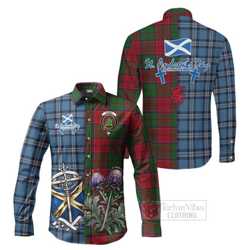 Grant Tartan Long Sleeve Button Shirt Happy St. Andrew's Day Half Tartan Style