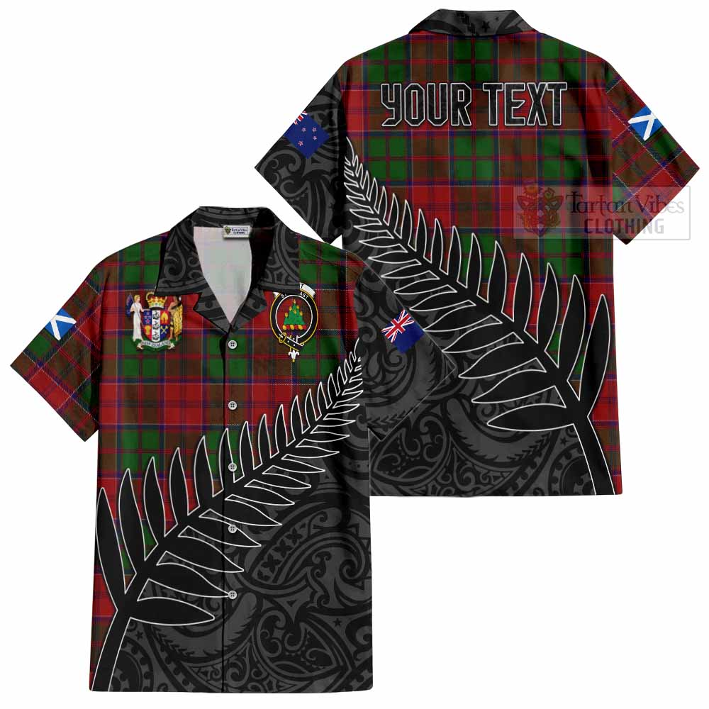 Tartan Vibes Clothing Grant Crest Tartan Short Sleeve Button Shirt with New Zealand Silver Fern Half Style