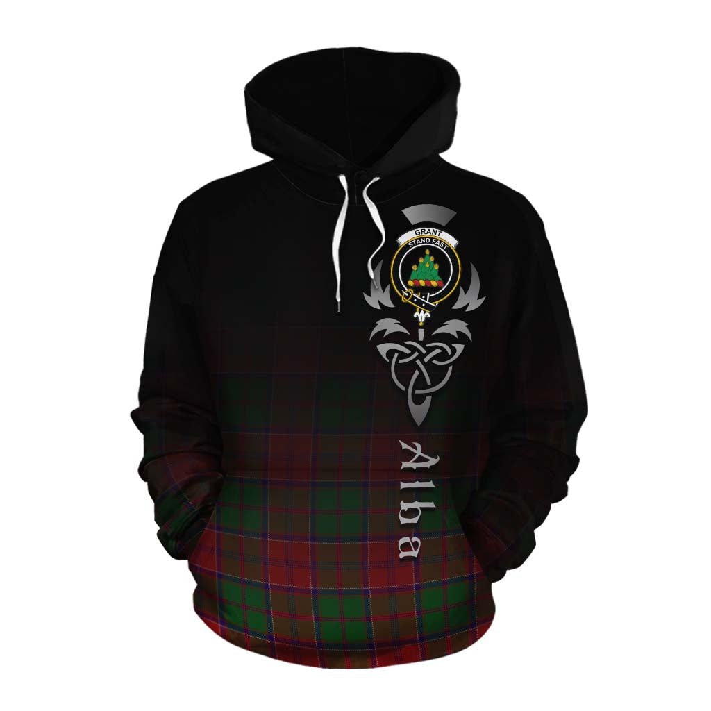 Tartan Vibes Clothing Grant Tartan Cotton Hoodie Featuring Alba Gu Brath Family Crest Celtic Inspired