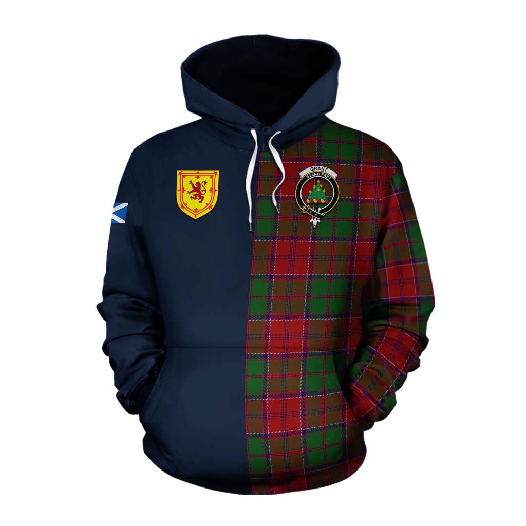 Tartan Vibes Clothing Grant Tartan Cotton Hoodie Alba with Scottish Lion Royal Arm Half Style