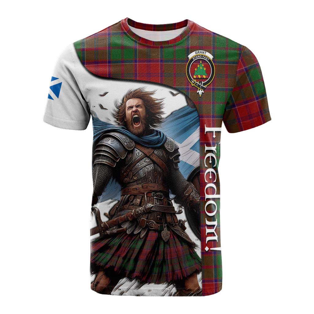 Tartan Vibes Clothing Grant Crest Tartan Cotton T-shirt Inspired by the Freedom of Scottish Warrior