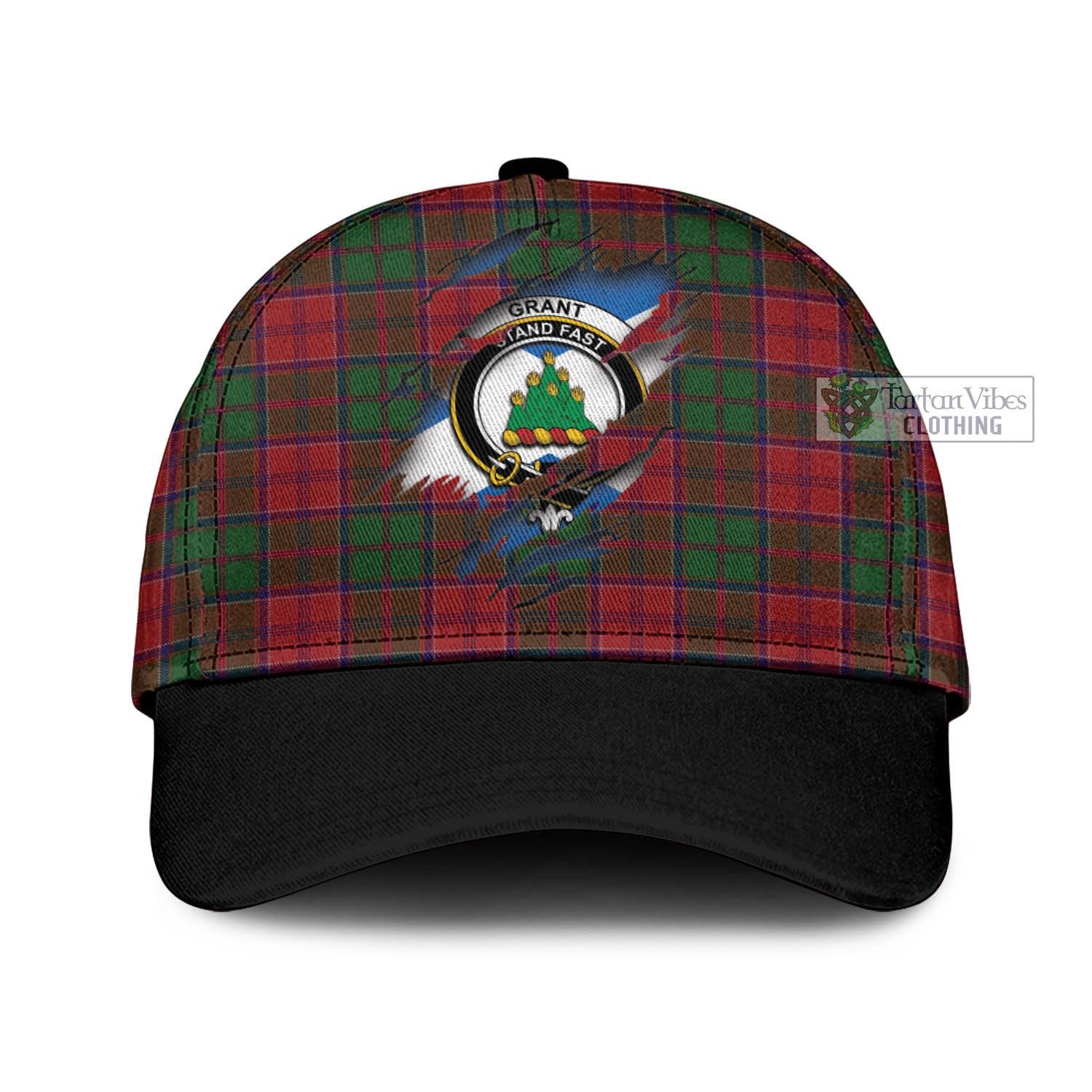 Tartan Vibes Clothing Grant Tartan Classic Cap with Family Crest In Me Style