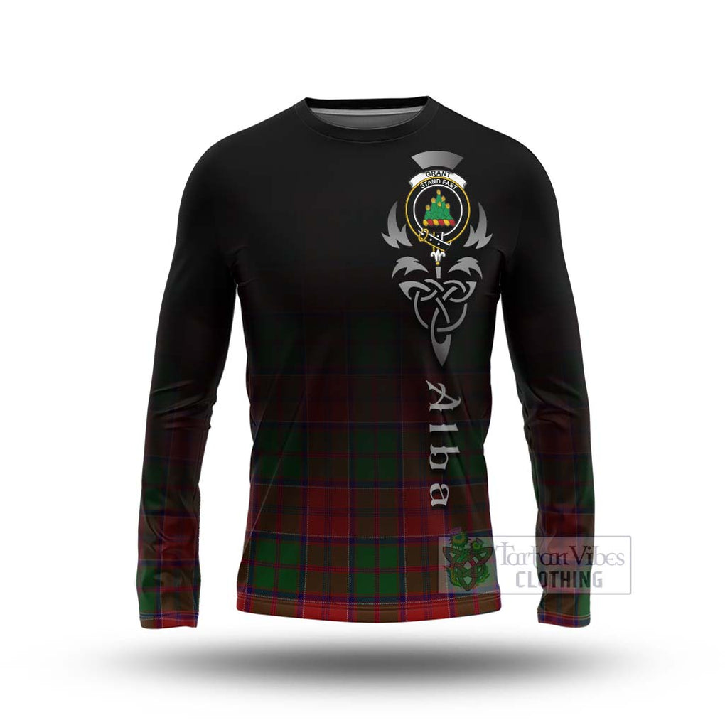 Tartan Vibes Clothing Grant Tartan Long Sleeve T-Shirt Featuring Alba Gu Brath Family Crest Celtic Inspired