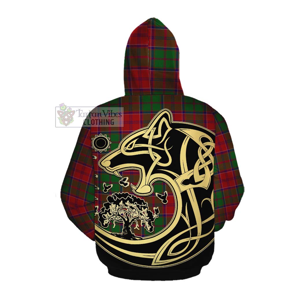 Tartan Vibes Clothing Grant Tartan Cotton Hoodie with Family Crest Celtic Wolf Style