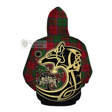 Grant Tartan Cotton Hoodie with Family Crest Celtic Wolf Style