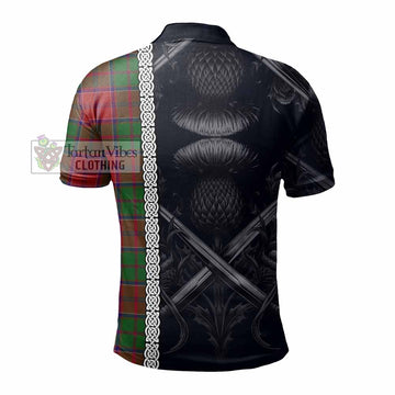 Grant Tartan Polo Shirt with Family Crest Cross Sword Thistle Celtic Vibes