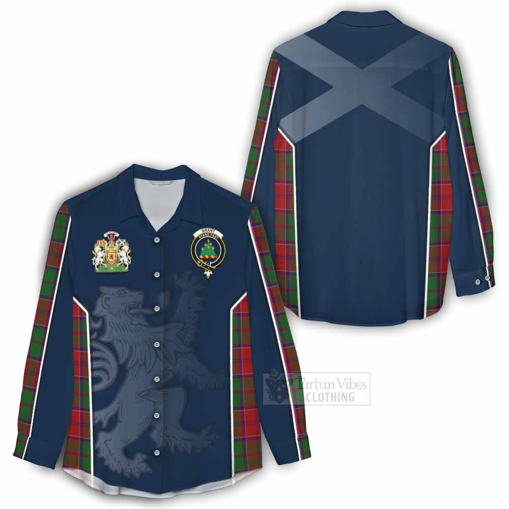 Tartan Vibes Clothing Grant Tartan Women's Casual Shirt with Family Crest and Lion Rampant Vibes Sport Style