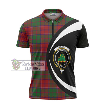 Grant Tartan Zipper Polo Shirt with Family Crest Circle Style