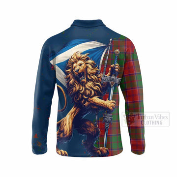 Grant Tartan Family Crest Long Sleeve Polo Shirt with Scottish Majestic Lion