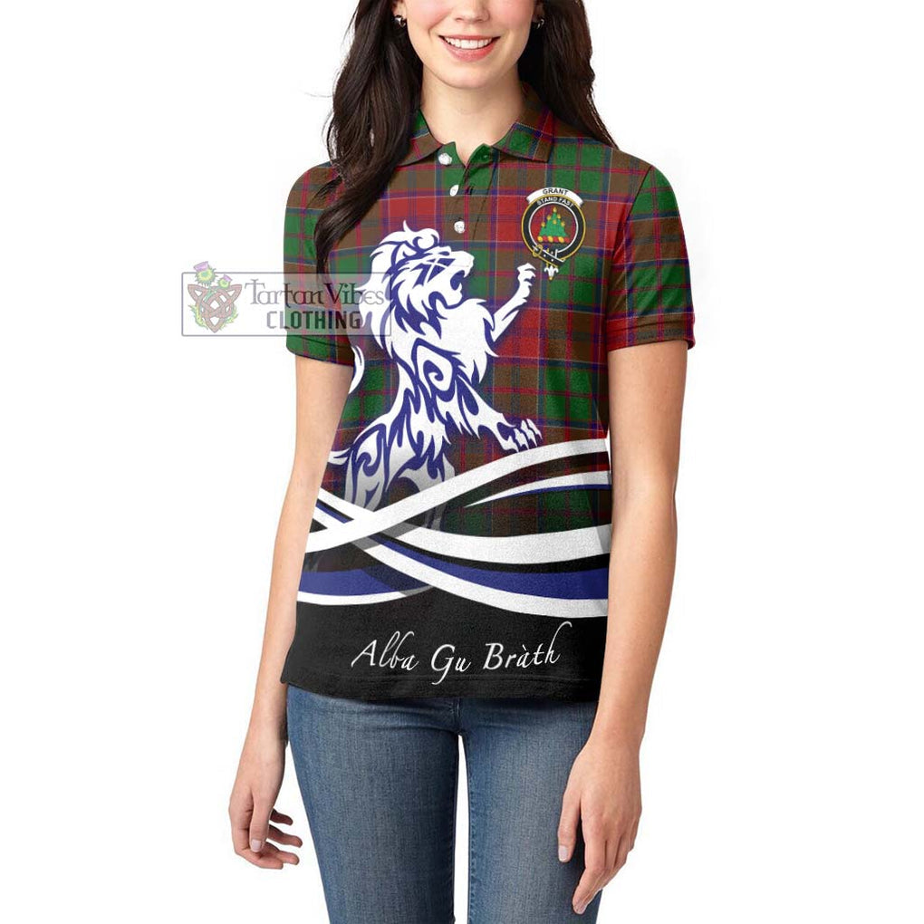 Grant Tartan Women's Polo Shirt with Alba Gu Brath Regal Lion Emblem - Tartanvibesclothing Shop