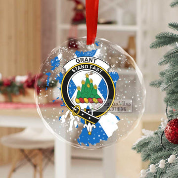 Grant Clan Crest Christmas Glass Ornament with Scotland Map