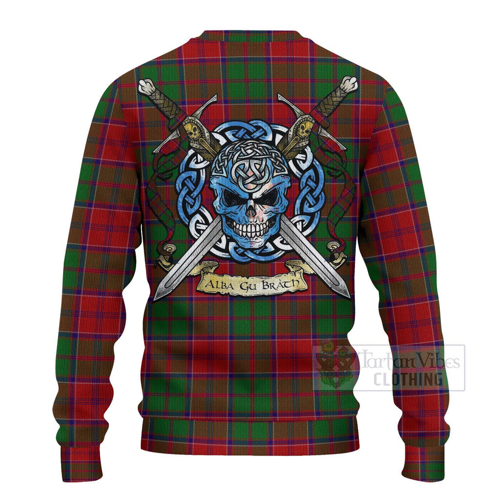 Tartan Vibes Clothing Grant Tartan Knitted Sweater with Family Crest Celtic Skull Style