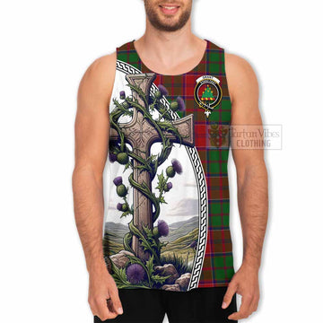 Grant Tartan Men's Tank Top with Family Crest and St. Andrew's Cross Accented by Thistle Vines - Tartan Vibes Clothing