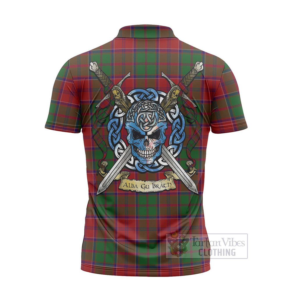 Tartan Vibes Clothing Grant Tartan Zipper Polo Shirt with Family Crest Celtic Skull Style