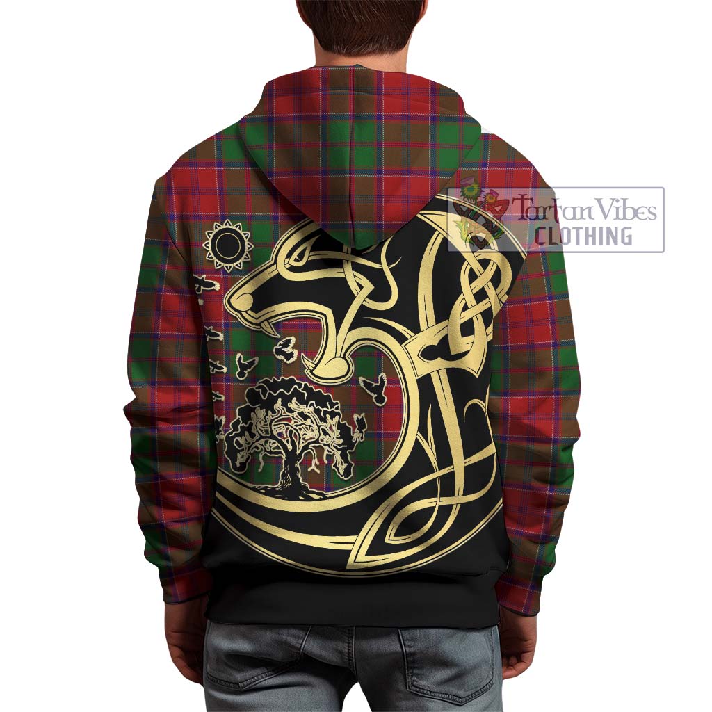 Tartan Vibes Clothing Grant Tartan Hoodie with Family Crest Celtic Wolf Style