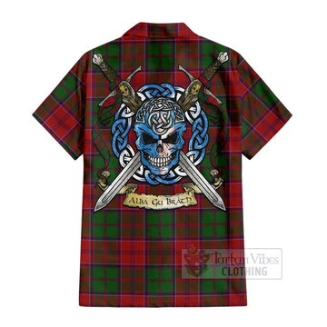 Grant Tartan Short Sleeve Button Shirt with Family Crest Celtic Skull Style