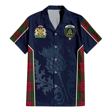 Grant Tartan Short Sleeve Button Up Shirt with Family Crest and Scottish Thistle Vibes Sport Style