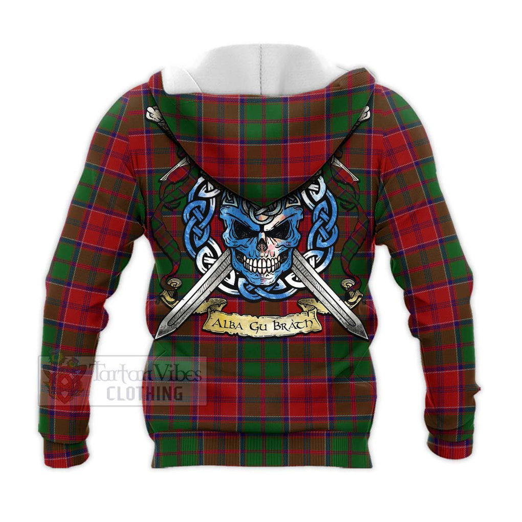 Tartan Vibes Clothing Grant Tartan Knitted Hoodie with Family Crest Celtic Skull Style