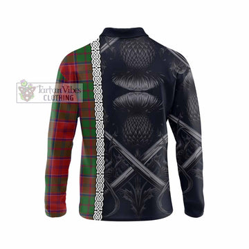 Grant Tartan Long Sleeve Polo Shirt with Family Crest Cross Sword Thistle Celtic Vibes