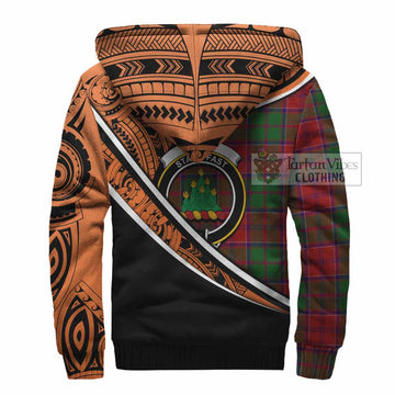 Grant Crest Tartan Sherpa Hoodie with Polynesian Vibes Style - Orange Version