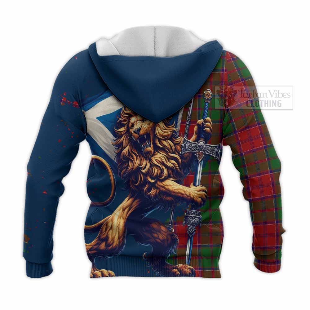 Tartan Vibes Clothing Grant Tartan Family Crest Knitted Hoodie with Scottish Majestic Lion