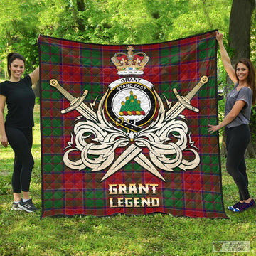 Grant Tartan Quilt with Clan Crest and the Golden Sword of Courageous Legacy