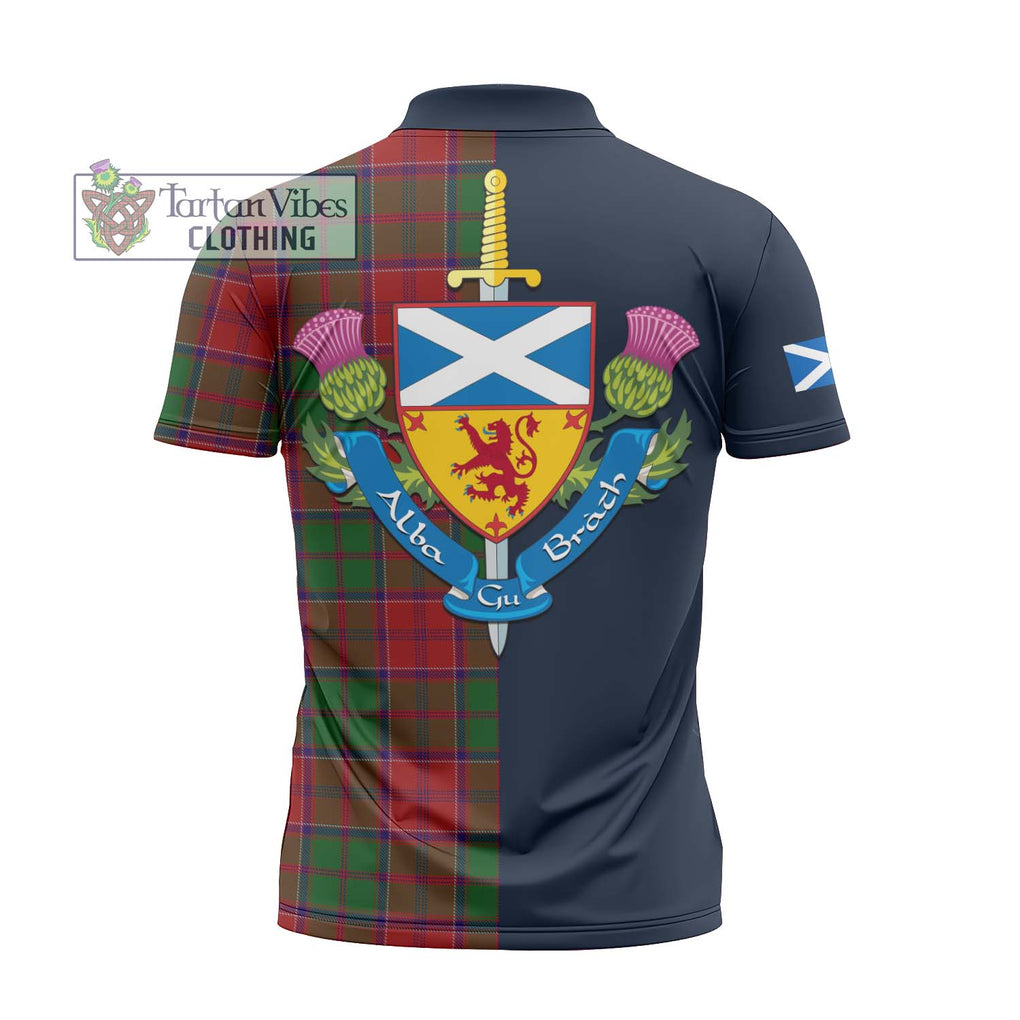 Tartan Vibes Clothing Grant Tartan Zipper Polo Shirt with Scottish Lion Royal Arm Half Style