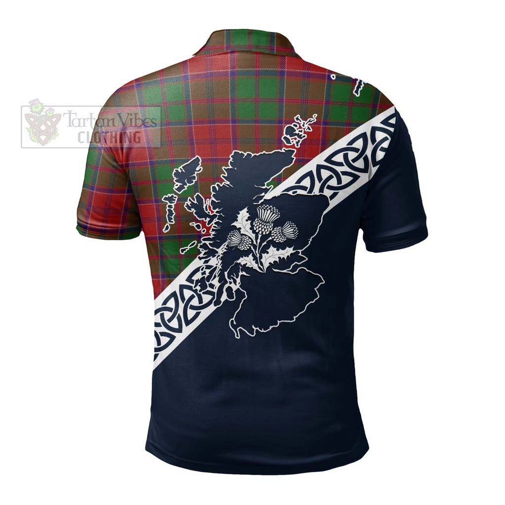 Grant Tartan Polo Shirt Featuring Thistle and Scotland Map - Tartanvibesclothing Store