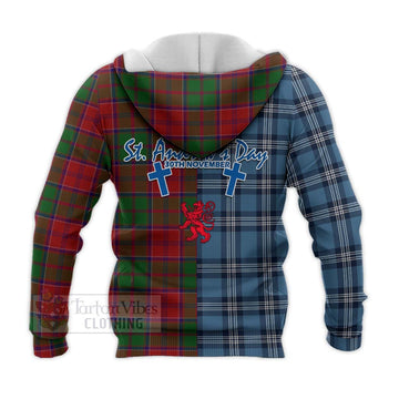 Grant Tartan Knitted Hoodie Happy St. Andrew's Day Half Tartan Style