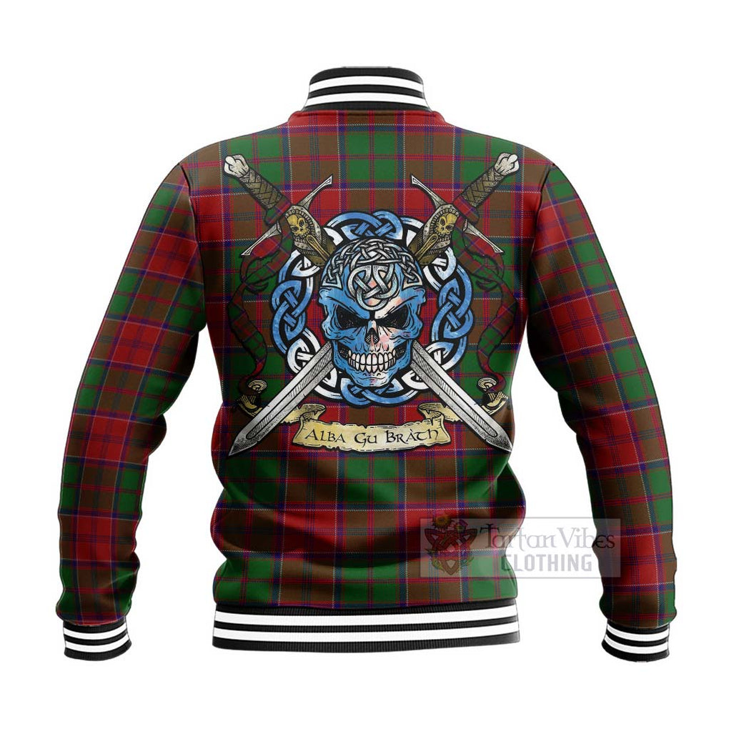 Tartan Vibes Clothing Grant Tartan Baseball Jacket with Family Crest Celtic Skull Style