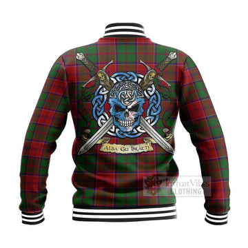 Grant Tartan Baseball Jacket with Family Crest Celtic Skull Style