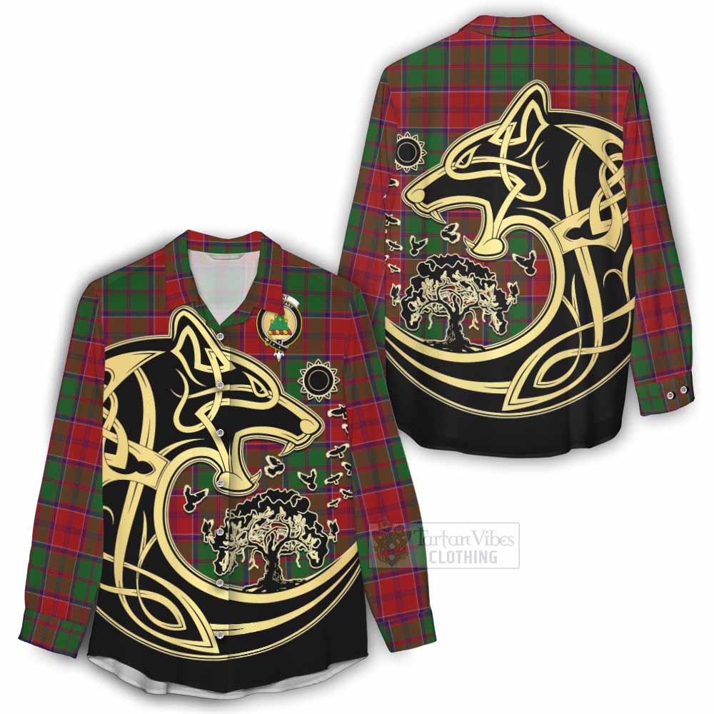 Tartan Vibes Clothing Grant Tartan Women's Casual Shirt with Family Crest Celtic Wolf Style