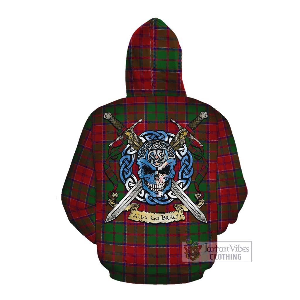 Tartan Vibes Clothing Grant Tartan Cotton Hoodie with Family Crest Celtic Skull Style