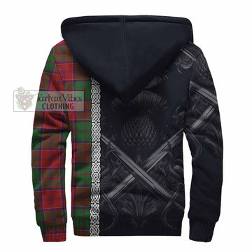 Grant Tartan Sherpa Hoodie with Family Crest Cross Sword Thistle Celtic Vibes