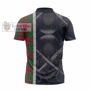 Grant Tartan Zipper Polo Shirt with Family Crest Cross Sword Thistle Celtic Vibes