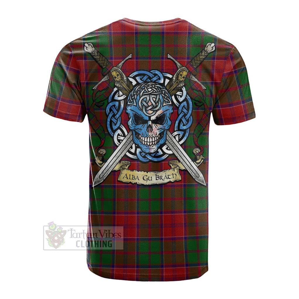 Tartan Vibes Clothing Grant Tartan Cotton T-shirt with Family Crest Celtic Skull Style