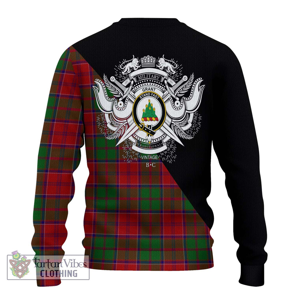 Grant Tartan Knitted Sweater with Family Crest and Military Logo Style - Tartanvibesclothing Shop