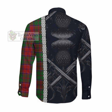 Grant Tartan Long Sleeve Button Shirt with Family Crest Cross Sword Thistle Celtic Vibes