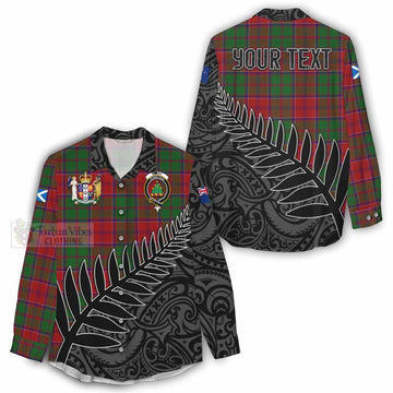 Grant Crest Tartan Women's Casual Shirt with New Zealand Silver Fern Half Style