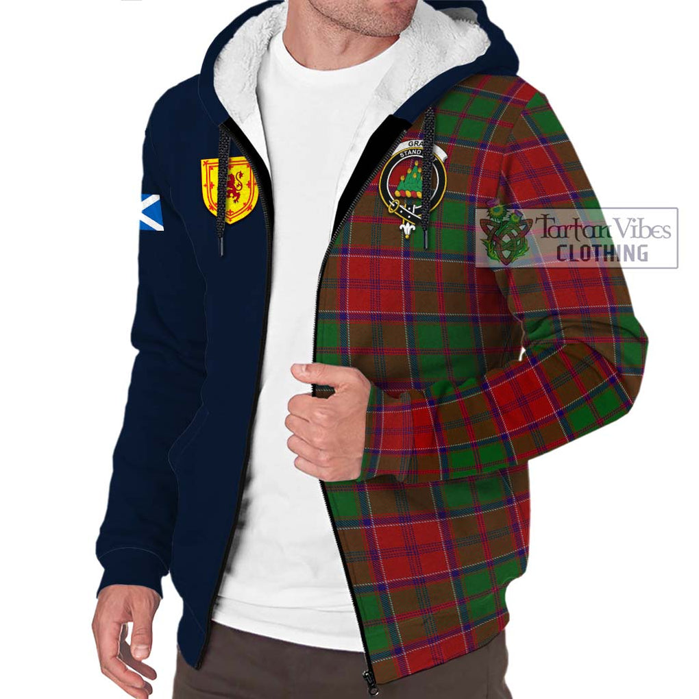 Tartan Vibes Clothing Grant Tartan Sherpa Hoodie with Scottish Lion Royal Arm Half Style