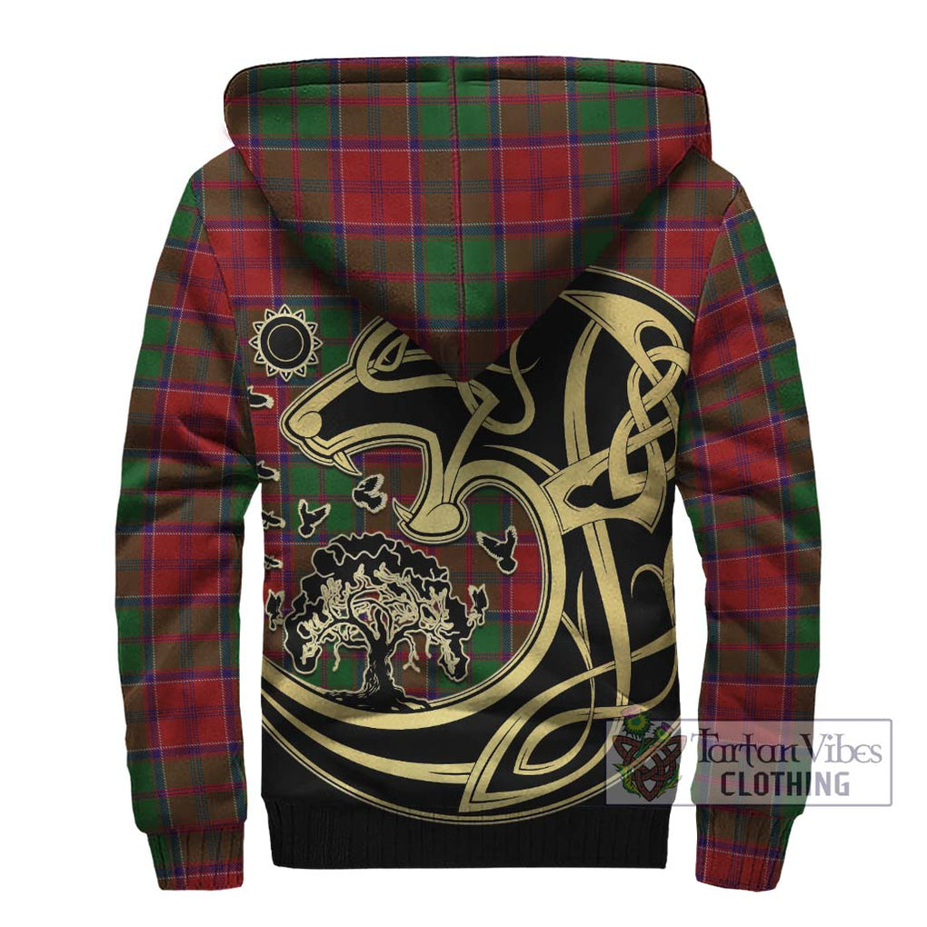 Grant Tartan Sherpa Hoodie with Family Crest Celtic Wolf Style - Tartan Vibes Clothing