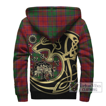 Grant Tartan Sherpa Hoodie with Family Crest Celtic Wolf Style