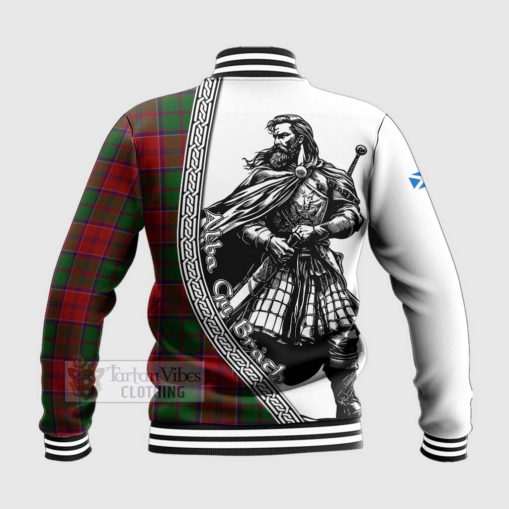 Tartan Vibes Clothing Grant Tartan Clan Crest Baseball Jacket with Highlander Warrior Celtic Style