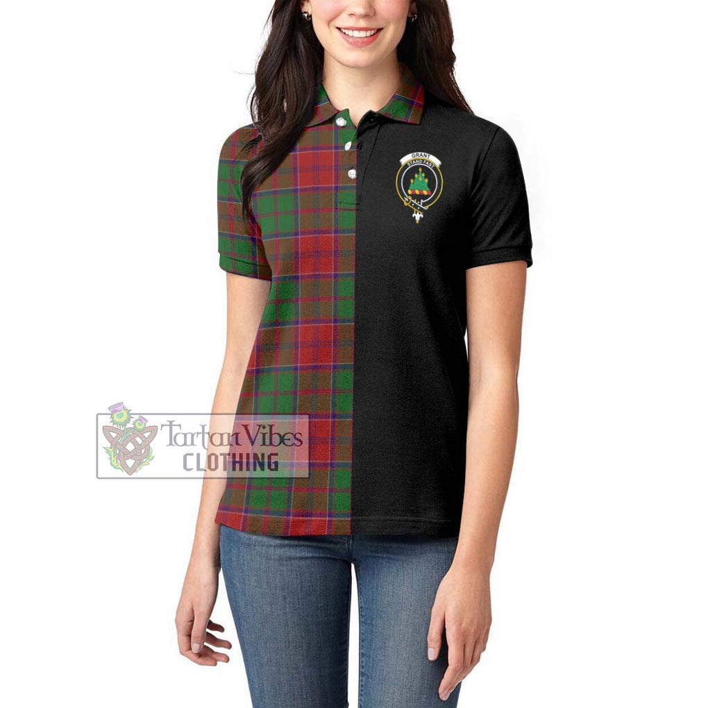 Grant Tartan Women's Polo Shirt with Family Crest and Half Of Me Style - Tartanvibesclothing Shop