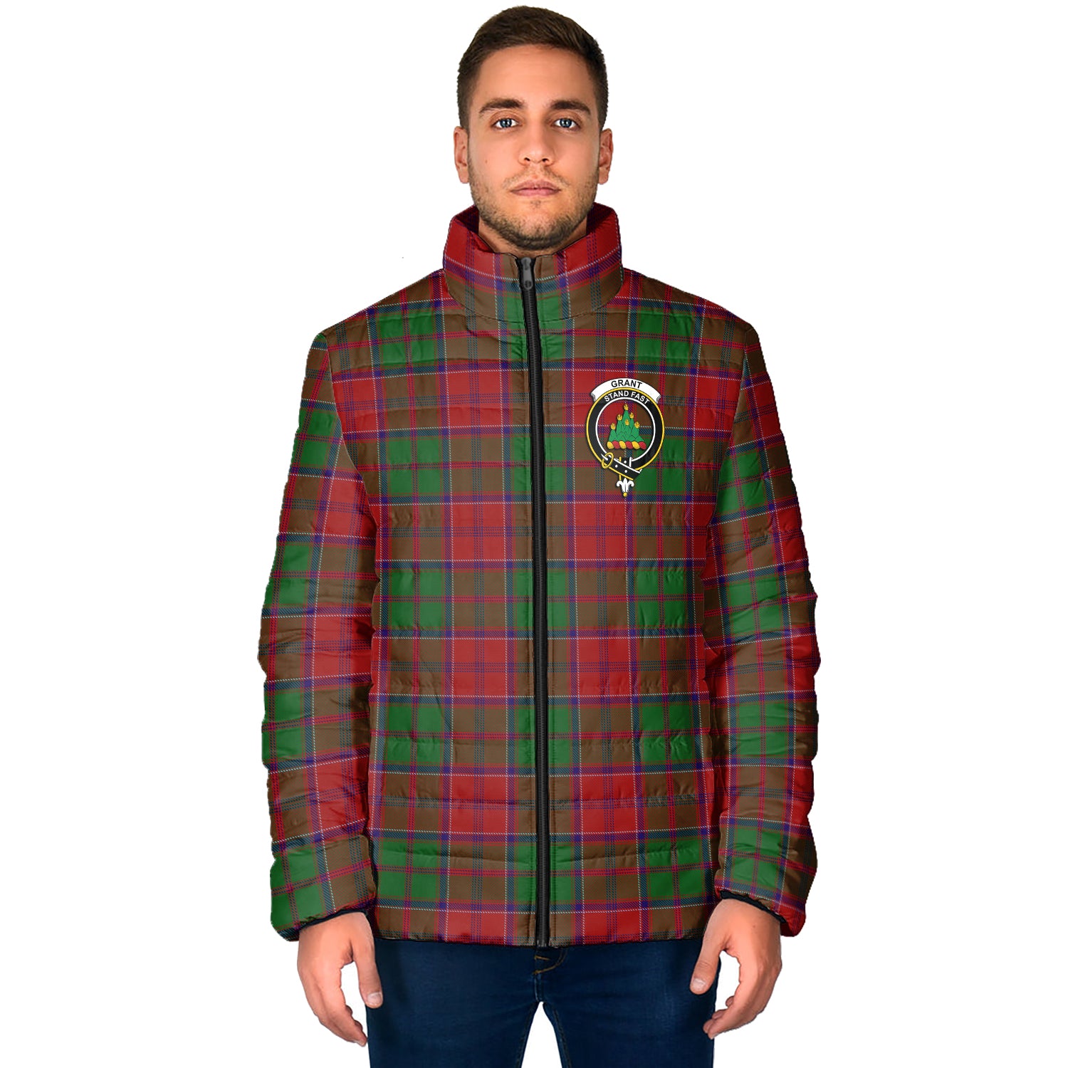 Grant Tartan Padded Jacket with Family Crest - Tartan Vibes Clothing