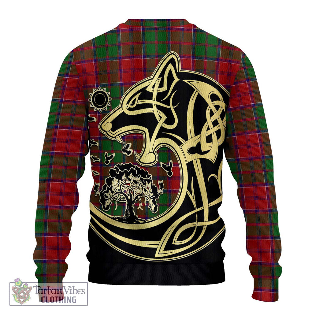 Grant Tartan Knitted Sweater with Family Crest Celtic Wolf Style - Tartan Vibes Clothing