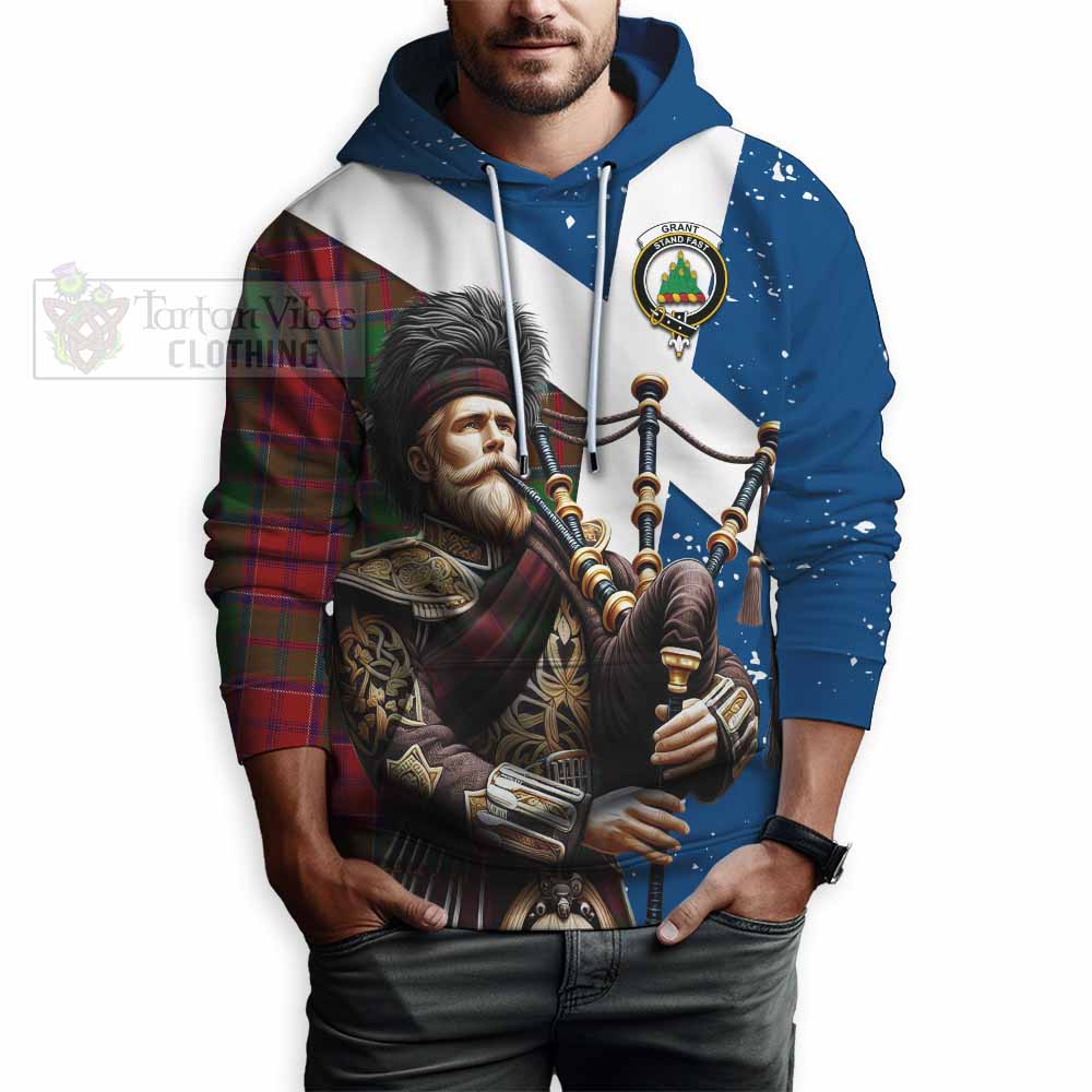 Grant Tartan Hoodie with Family Crest Scottish Bagpiper Vibes - Tartan Vibes Clothing