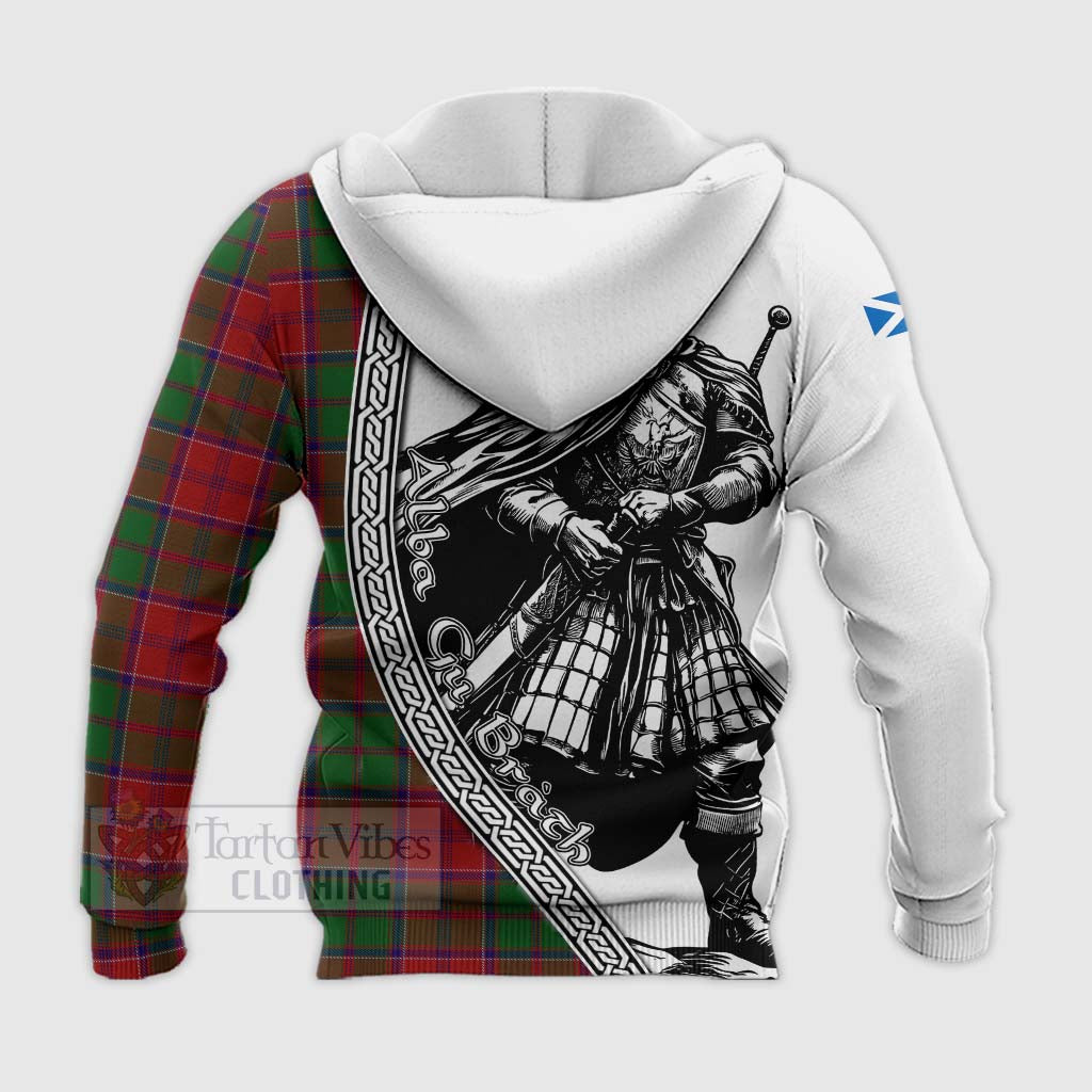 Tartan Vibes Clothing Grant Tartan Clan Crest Knitted Hoodie with Highlander Warrior Celtic Style