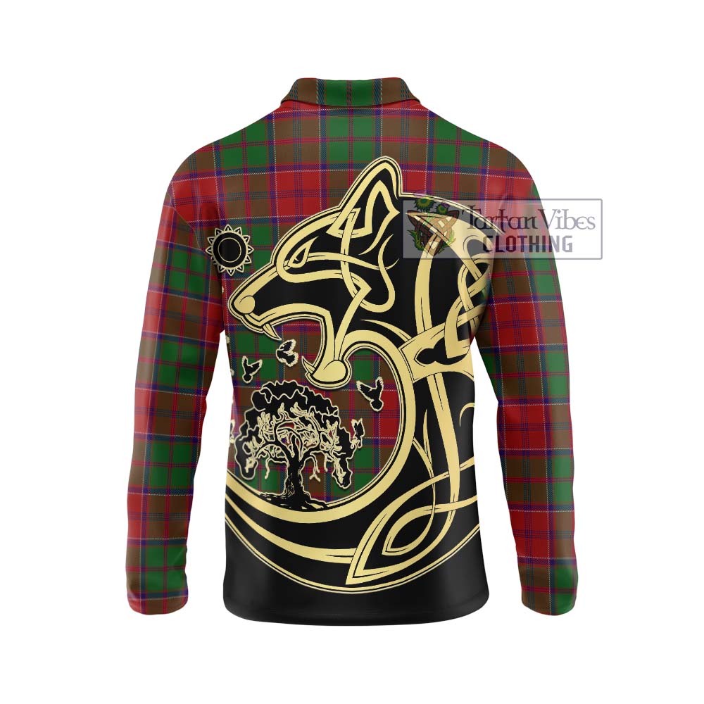 Grant Tartan Long Sleeve Polo Shirt with Family Crest Celtic Wolf Style - Tartanvibesclothing Shop