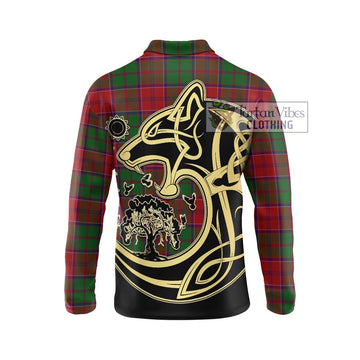 Grant Tartan Long Sleeve Polo Shirt with Family Crest Celtic Wolf Style